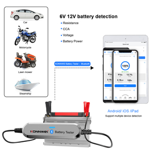 เครื่องทดสอบแบตเตอรี่ตะกั่วกรด 6V 12V เครื่องทดสอบแบตเตอรี่ลิเธียมสำหรับยานยนต์ AGM, <span class=keywords><strong>EFB</strong></span>, GEL เครื่องทดสอบไดชาร์จ รองรับ Android และ IOS พร้อมแอปพลิเคชันฟรี - Product Image 4