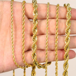 Collana a corda intrecciata in acciaio inossidabile placcato <span class=keywords><strong>oro</strong></span> PVD 18K, spessore 3/4/5/6mm, anti-ossidazione, impermeabile, stile HipHop, per <span class=keywords><strong>uomo</strong></span> e donna - Product Image 5
