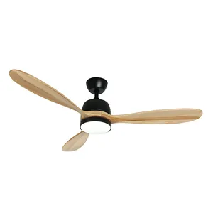 52 Inch IP44 Waterproof Wood 3 Walnut Blades 6 Speeds Timing LED Ceiling Fan With Remote Control For Patios Bedroom Living Room