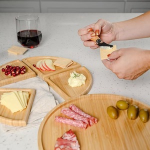 Bamboo Wooden Serving <b>Trays</b> Set With <b>Large</b> And Small Plates For Snacks Cheese Charcuterie Board Home Use Eco Friendly - Product Image 1