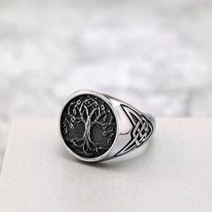 Bague en acier inoxydable pour hommes, design arbre de vie viking, style hip hop, bijoux à porter au quotidien - Product Image 2