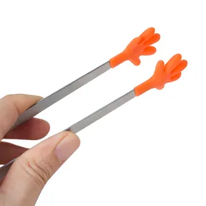 5 Inch Silicone Mini Tong Hand Shape Stainless Steel Cooking Tong With Silicone Tip For Serving Food Ice Cube, Fruits, Sugar