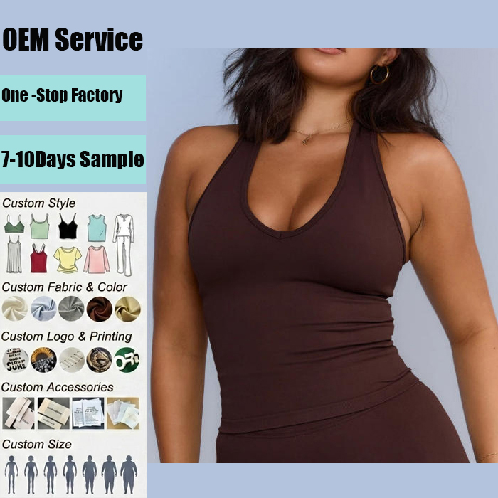 Custom Women's Casual Sports Racerback Tank Top High Strength Yoga Tops Breathable Gym Vest Front Logo Shockproof for Fitness