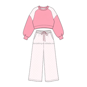 Conjunto Deportivo de Tela para Niñas, Sudadera con Bloques de Color y Pantalones Holgados Estampados para Otoño Invierno, Logotipo Personalizado - Product Image 2
