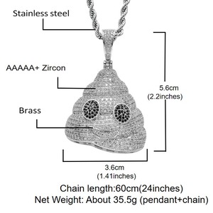 Hip Hop Kolye Zinciri Altın Kaplama Pirinç Kaka Emoji Kolye Ucu 3MM 24 İnç Bükümlü Halat Tam Kübik Zirkon Bling CZ Uzun Takı - Product Image 2