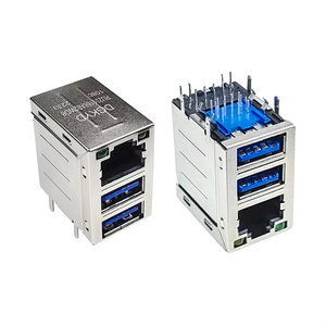Kép USB3.0 nữ loại PBT lọc với LED khay carton RJ45 Modular Jack và LED <span class=keywords><strong>PCB</strong></span> Ethernet kết nối PBT Đen side nhập - Product Image 2