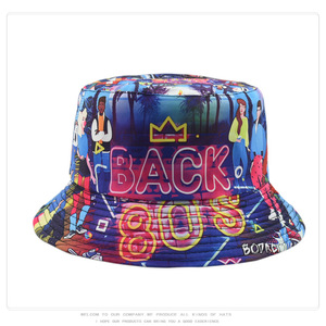 หมวกทรงบัคเก็ตย้อนยุคสำหรับผู้หญิง80S 90S หมวกพิมพ์ลายตัวอักษรหมวกสำหรับฤดูใบไม้ผลิฤดูร้อนหมวกสองด้านสำหรับผู้ชาย - Product Image 2
