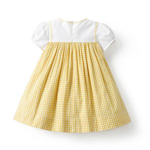 2024 Easter Toddler Gingham Kids Dress Hand Made Smocking Yellow Plaid Frocks <strong>Wholesale</strong> <strong>Children</strong> Baby Girl Dresses