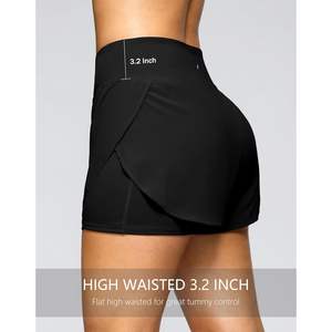 Short chaud 2 en 1 pour femme Short d'entraînement de yoga léger à taille haute avec doublure en spandex et poches pour la course à pied - Product Image 5
