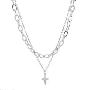 New Simple Niche Design Titanium Steel Double Layered <b>Cross</b> Pendant Necklace Silver Plated Unisex's Necklaces Wholesale Jewelry - Product Image 6