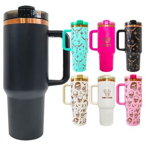 Vaso de Viaje con Recubrimiento en Polvo H2.O de 40 oz, Chapado en Cobre Dorado, con Tapa y Pajita, Grabado Láser de Girasol para Deportes al Aire Libre - Product Image 1