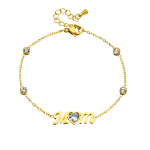 MOM Heart Charm Bracelet Gold Plated Zinc Alloy Crystal Bezel Setting Women's Gift Jewelry - Product Image 5