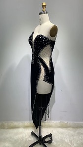 ED2282 Kimshein abiti da sposa nero senza spalline maglia scava fuori strass perline Vestidos <span class=keywords><strong>sera</strong></span> - Product Image 5