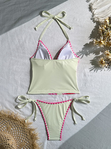 <b>Hot</b> Selling European American <b>Pink</b> Backless Bikini Separate Tie Strap Swimsuit Island Beach Bathing <b>Suit</b> - Product Image 6