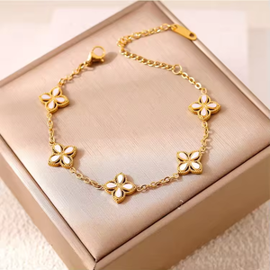 Venta al por mayor <span class=keywords><strong>de</strong></span> joyería <span class=keywords><strong>de</strong></span> lujo <span class=keywords><strong>de</strong></span> acero inoxidable con flores coloridas, chapado en oro <span class=keywords><strong>de</strong></span> 18 quilates, circonita, trébol <span class=keywords><strong>de</strong></span> cuatro <span class=keywords><strong>hojas</strong></span>, amuleto para mujer - Product Image 6