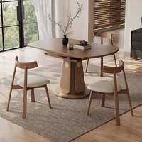 Table à manger extensible et pliable en bois massif de style médiéval, design rond-carré à double usage pour petites maisons, style antique