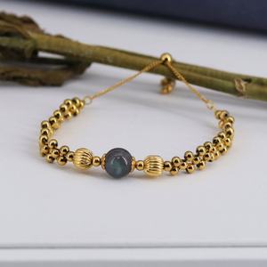 Pulseras y Brazaletes de Acero Inoxidable Personalizados al por Mayor con Eslabones de Cadena, Chapados en Oro de 14k y 18k, con Piedra Lunar para Mujer - Product Image 5