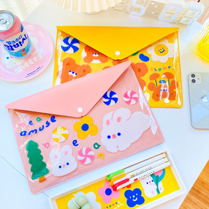 New Multi Colored Snap Button Translucent Zipper <b>File</b> Bag Kawaii Cute Storage Custom Pvc A4 Thickened Folder Pencil Case - Product Image 2