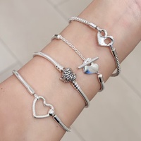 Bracelet Souris en Argent Sterling 925 avec Cœur en Zircon et Chaîne Serpent, Bijou pour Femme, Bracelet Animal, Cadeau, Bijoux PAN, Perles Breloques DIY