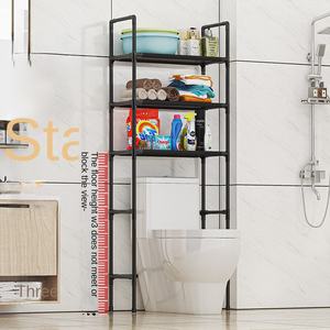 ชั้นวางชักโครกโลหะแบบเรียบพร้อมชั้นวางอ่างล้างหน้าแบบไม่เจาะรูที่เก็บของในห้องน้ำแบบตั้งพื้นสำหรับภาชนะใส่อาหาร - Product Image 4