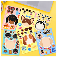 6 Pièces / Ensemble Puzzles Chien Cartoon Wang Autocollants Imperméables à Visages Changeants en Papier Super Mignons pour l'Éducation Précoce des Enfants