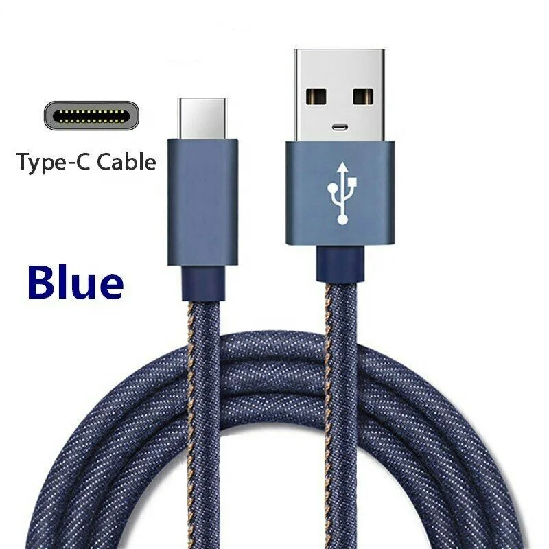 Kabel Denim Mikro USB Tipe-c, Kabel Pengisi Daya Sinkronisasi Data 1M untuk Perangkat Android