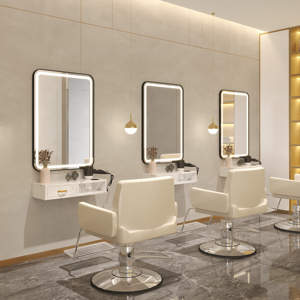 Meilleure Vente : Miroir Carré Rectangulaire en Cuir pour Salon <span class=keywords><strong>de</strong></span> Coiffure, Meuble Haut <span class=keywords><strong>de</strong></span> Gamme pour Permanente et Coloration avec Éclairage LED et Armoire à Outils - Product Image 1