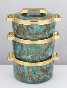 Marmite en marbre avec bordure dorée 1,5L 2L 2,5L, avec revêtement en acier inoxydable, couvercle à verrouillage, doubles poignées, récipient isotherme pour aliments - Product Image 1