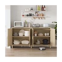 Buffet de salle à manger de luxe 4 portes en chêne Japandi avec portes en rotin, meuble de rangement d'entrée moderne fait main