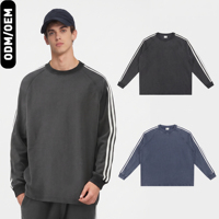 T-shirt à manches longues raglan en coton peigné 360 GSM, coupe oversize, effet délavé, style vintage, streetwear hip-hop pour homme, vente en gros