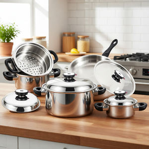5 ชั้น 9 ชิ้นสแตนเลส 304 น้ํา greaseless ชุดเครื่องครัวหม้อและกระทะชุดกระทะเหนี่ยวนําสําหรับความปลอดภัยไมโครเวฟเครื่องล้างจาน - Product Image 1