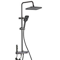 Ensemble de douche thermostatique monocommande brossé avec affichage LED, 4 modes (pluie), bec long