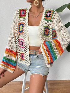 Cardigan en laine mohair à fleurs pour femmes <span class=keywords><strong>SHENHE</strong></span>, crocheté, ajouré, ouvert sur le devant, manches longues - Product Image 6