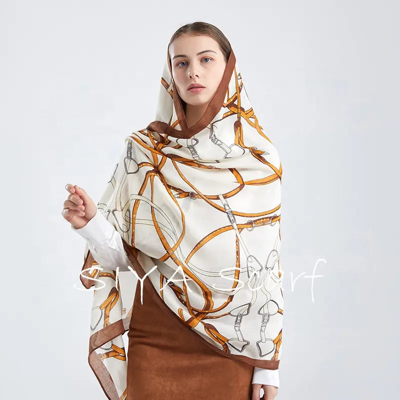 En gros 2021 cheval personnalisé impression coton écharpe hijab femmes foulards en soie