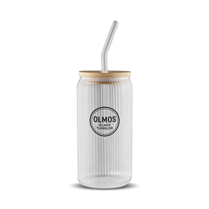 Vaso de Vidrio Acanalado Olmos de 550 ml, EK024, con Tapa de Madera y Pajita Reutilizable, Vaso Transparente para Bebidas Frías, Café Helado, Smoothies - Product Image 4