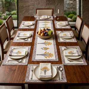 Premium Quality Printed <b>Table</b> Mat Set with Matching <b>Runner</b>, Reusable Placemats for <b>Dining</b> Room Decor Available For Sale - Product Image 4