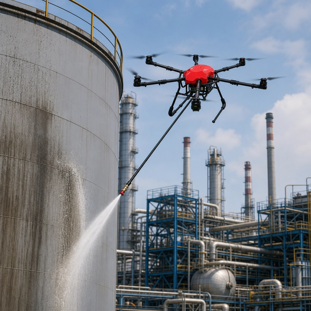Heavy Duty Pressure Washing Drone for Oil Tank Cleaning Industrial Exterior Surface Maintenance Drone