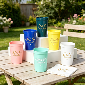 Gobelets de stade en gros avec couvercle et serviette, 20 oz, impression de logo personnalisé, réutilisables, en plastique, 12 oz, pour événements extérieurs, mariages et traiteur - Product Image 1