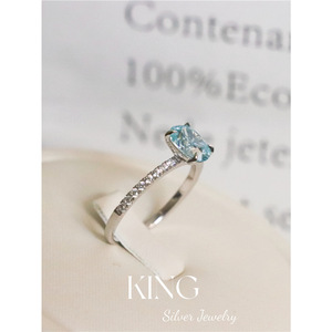 King Silver Jewelry Aquamarine Oval <b>Ring</b> Light Blue Gemstone Sterling Silver Engagement Women's Jewelry - Product Image 2