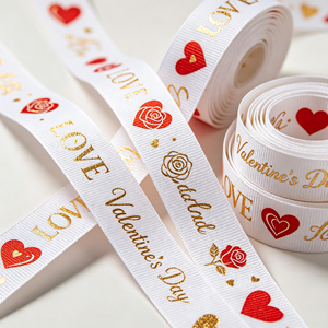 Valentine LOVE Heart Rose Gold Printed Grosgrain <b>Ribbon</b> Wedding Gift Bouquet Wholesale Roll - Product Image 2