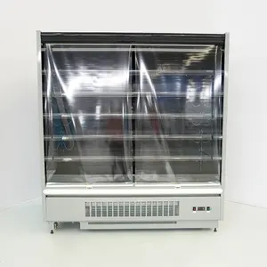 Refrigerador abierto para supermercado, fruta y leche con pantalla de cortina de aire, compresor incorporado