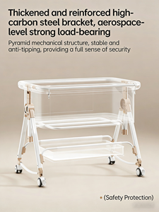 4 In 1 Bassinet Bedside Sleeper With Locked Wheels, Mosquito Net, Adjustable Easy Folding Portable <strong>Crib</strong> For Infant Newborn - Product Image 6