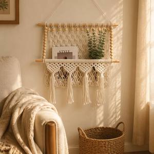 Nuova Borsa a Rete in Cotone Tessuta a Mano Stile Bohemien con Motivo a Quadri, Perline in Legno, Personalizzabile, per Bambole e Oggetti, con Nappe, Decorazione Murale di Halloween - Product Image 1