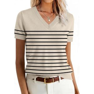 FOXA Pull en mélange de laine pour femme, manches courtes, col en V, tricot doux, tenue décontractée - Product Image 1