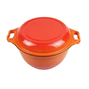 批发橙色流行厨具搪瓷二合一铸铁荷兰烤箱煎锅多锅