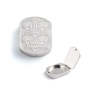 Hot Sell Fashion Silver Debossed Flip Top Metal Solid <b>Perfume</b> Box <b>Container</b> - Product Image 1