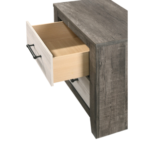 Two Tone Nightstand With Two Drawers Metal Handle Gray Beige <b>Bedside</b> <b>Storage</b> - Product Image 2