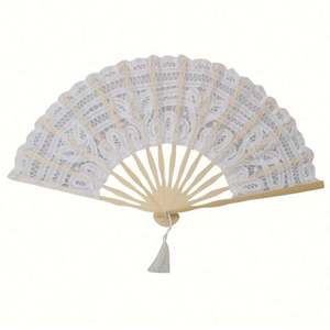 Éventails pliants élégants en soie de bambou blanc, écologiques, art populaire, cadeau de mariage avec motif floral gravé personnalisé - Product Image 6