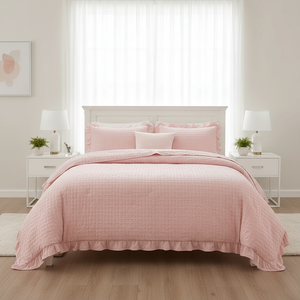 Set Copriletto Estivo Leggero e Traspirante <span class=keywords><strong>in</strong></span> Seersucker Ondulato Eco-Friendly di Facile Manutenzione per Uso Decorativo Domestico - Product Image 1