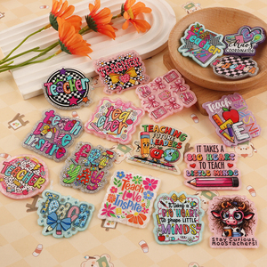 Customizable Colorful Acrylic Flatbacks Teacher Badge <b>Holders</b> With Floral And Pattern Designs For DIY Decorations - Product Image 3